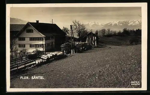 AK Fluh, Ortsansicht mit Bergpanorama