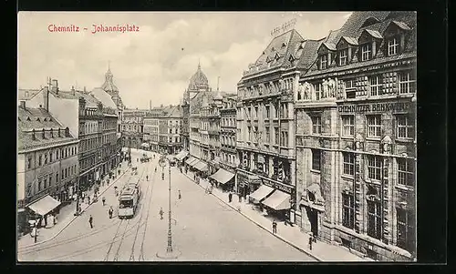 AK Chemnitz, Strassenbahn am Johannisplatz