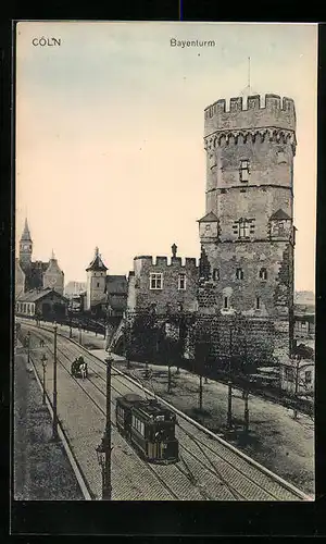 AK Cöln, Bayenturm mit Strasse und Strassenbahn aus der Vogelschau
