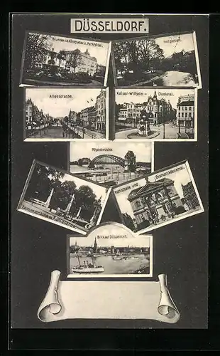 AK Düsseldorf, Alleestrasse, Parkhotel und Brunnen in der Königsallee, Kunsthalle
