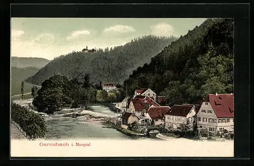 AK Gernsbach i. Murgtal, Uferpartie mit Brücke