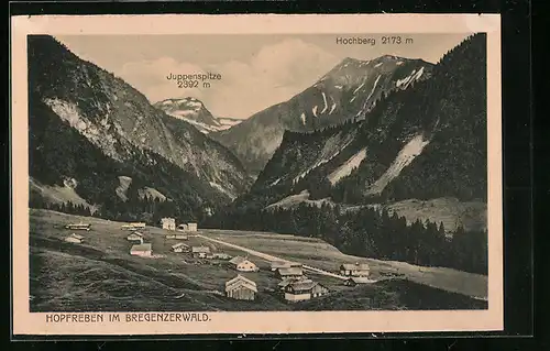 AK Hofreben i. Bregenzerwald, Ortsansicht mit Juppenspitze und Hochberg