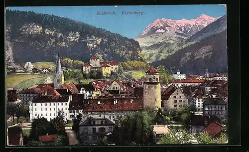 AK Feldkirch, Totalansicht mit Bergpanorama