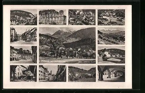 AK Feldkirch, Ortsansichten mit Gurtisspitze und Torbögen