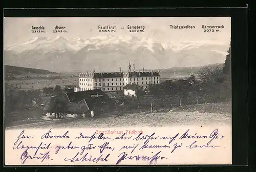 AK Feldkirch, Exercitienhaus Feldkirch mit Berggipfeln