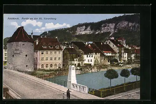AK Feldkirch, Illpartie mit Brücke und Turm