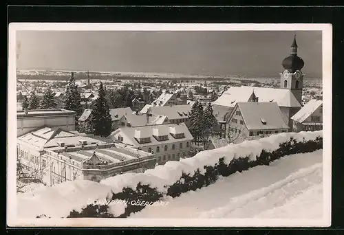 AK Dornbirn-Oberdorf, Teilansicht mit Kirche im Schnee