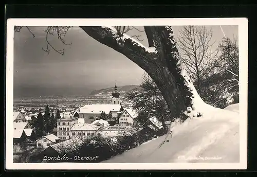 AK Dornbirn-Oberdorf, Teilansicht mit Baum im Schnee