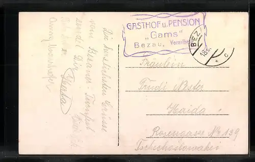 AK Bezau, Teilansicht mit Kirche