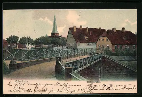 AK Holzminden, Hafenbrücke mit Blick auf die Stadt