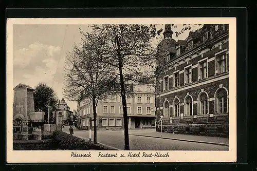 AK Pössneck, Postamt und Hotel Post-Hirsch