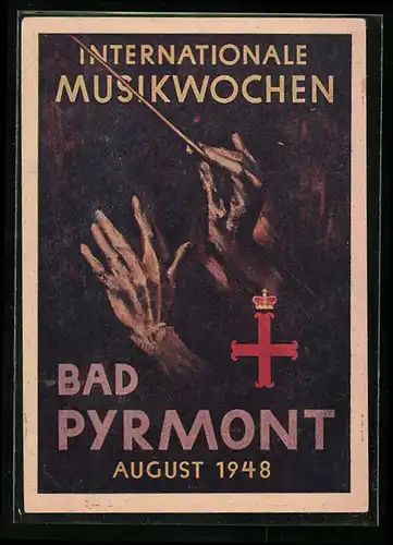 Künstler-AK Bad Pyrmont, Internationale Musikwochen 1948, Dirigent mit Taktstock