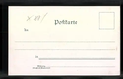 Lithographie Löbau in Sa., Rathaus, Bürgerschule, Bahnhof, Totalansicht und Eiserner Turm