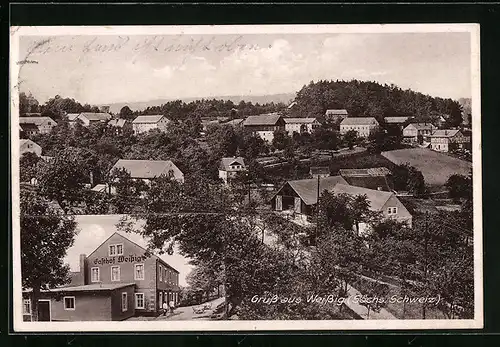 AK Weissig /Sächs. Schweiz, Gasthof Weissig, Totalansicht aus der Vogelschau