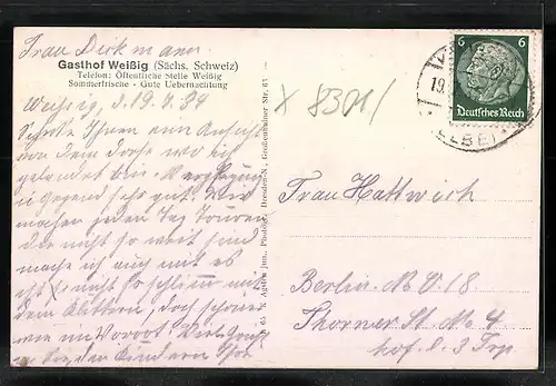 AK Weissig /Sächs. Schweiz, Gasthof Weissig, Totalansicht aus der Vogelschau