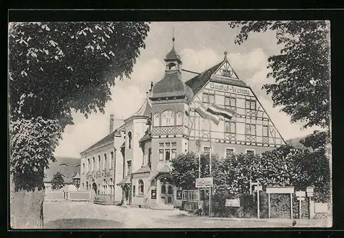 AK Weissig b. Weisser Hirsch, Gasthof Weissig in der Strassenansicht