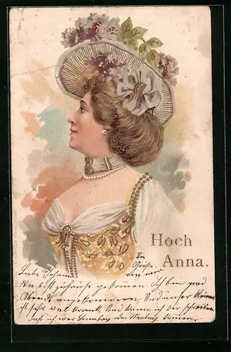 Lithographie Hoch Anna, Damenportrait, Namenstag