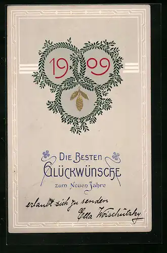 Präge-AK Glückwünsche zum Neujahr 1909