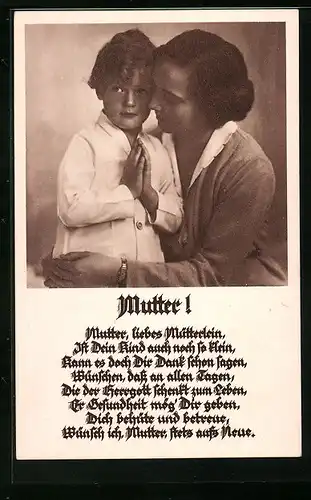 AK Mutter und Sohn mit betenden Händen zum Muttertag