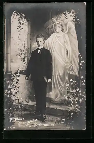 AK Junge zur Konfirmation mit Schutzengel