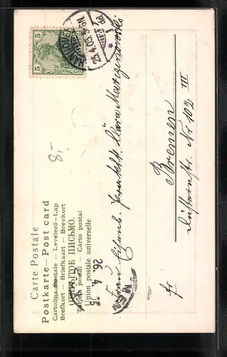 Präge-AK Glückwunsch zum Geburtstag, Kleeblatt mit Rosenknospe