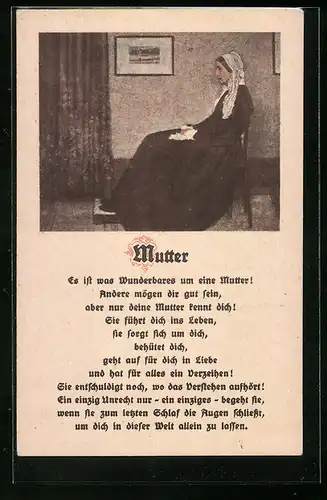 Künstler-AK Muttertag Es ist was Wunderbares um eine Mutter!, Gemälde nach Whistler