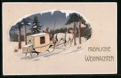 Künstler-AK Postkutsche in Winterlandschaft - Weihnachtsgruss