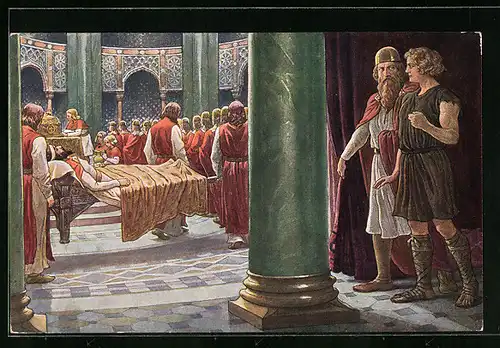 Künstler-AK Parsival erblickt den verwundeten König Amfortas