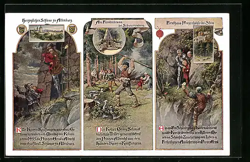 Künstler-AK Altenburg, Sage vom Ritter Kunz von Kauffungen und zwei weitere Sagen