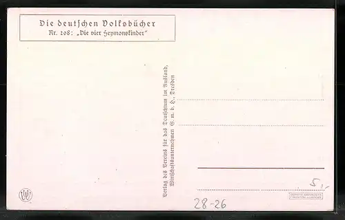 Künstler-AK Die vier Heymonskinder: Die Ertränkung des Rosses Beyart