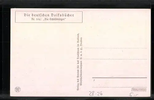 Künstler-AK Die Schildbürger bemühen sich einen Balken durchs Tor zu ziehen