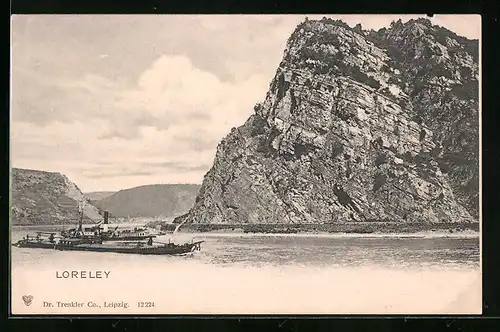 AK Ein Dampfschiff vor dem Loreleyfelsen