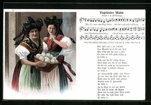 Lied-AK Hilmar Mückenberger: Vogtländer Madle - Zwei Vogtländerinnen in Tracht