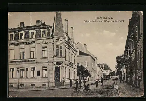 AK Saarburg i. L., Schanzstrasse und Bürgermeisteramt
