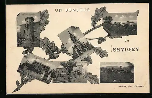 AK Savigny, La Place et Rue de l`Eglise, Villa des Roses