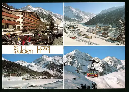AK Sulden, Ortsansichten, Seilbahn und Sulden Hotel im Winter