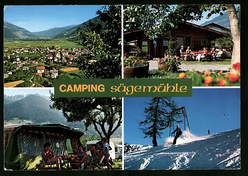 AK Prad am Stifserjoch, Ortsansicht, Camping Sägemühle, Skifahrer