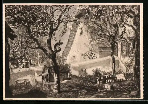 Künstler-AK Reklame für Eduscho Kaffee, Frühlingsgarten