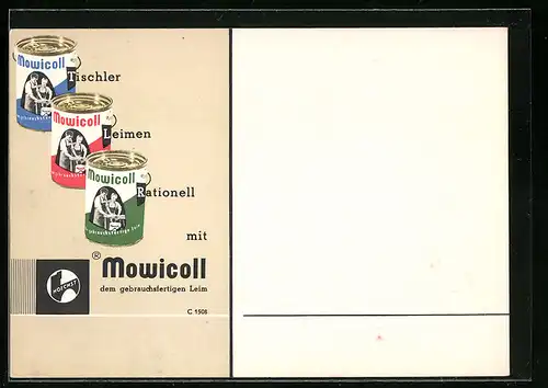AK Tischler leimen rationell mit Mowicoll, Leim-Reklame von Hoechst