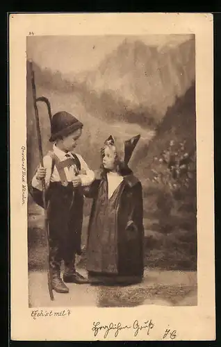 AK Kleiner Junge in Tracht mit Münchner Kindl