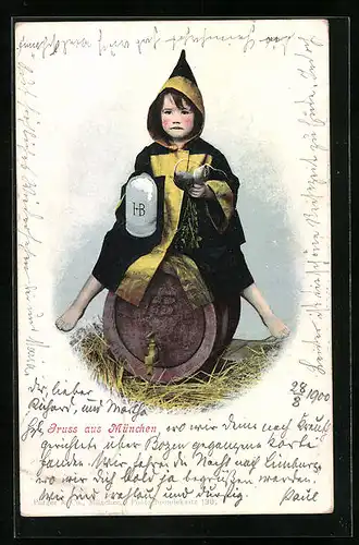 AK München, Münchner Kindl mit Bierkrug und Rettich