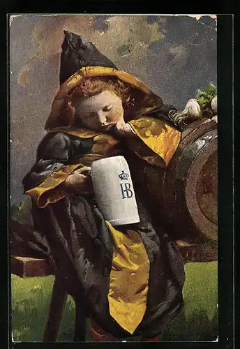 AK Münchner Kindl mit einem Bierkrug