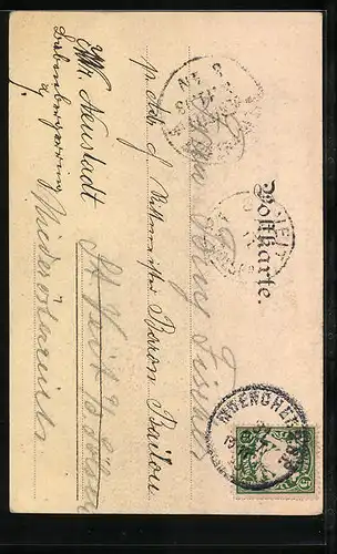 AK München, Münchner Kindl mit Bierkrug sitzt auf Bierfass