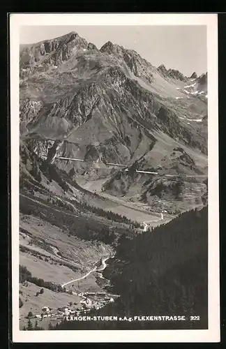 AK Langen-Suben, Panoramablick mit Flexenstrasse vom Berg aus gesehen