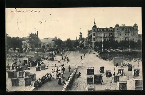 AK Zinnowitz / Ostsee, Blick vom Strand auf Hotels