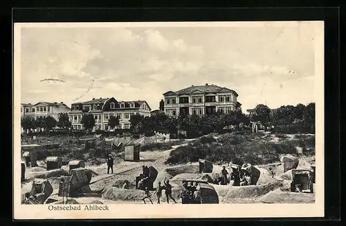 AK Ahlbeck / Ostsee, Strand mit Hotels