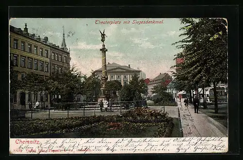 AK Chemnitz, Theaterplatz mit Siegesdenkmal