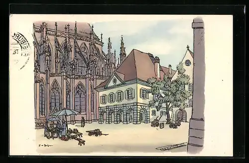 Künstler-AK Freiburg i. Br., ehemalige Stadtwache