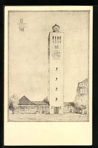 Künstler-AK München, Deutsche Verkehrs-Ausstellung 1925, Aussichts- und Leuchtturm