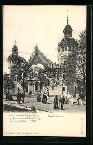 AK Düsseldorf, Intern. Kunst-, Kunsthistor. u. gr. Gartenbau-Ausstellung 1904, Hauptrestaurant